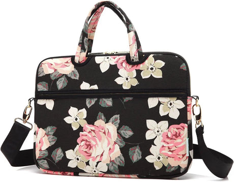 Black Rose Patten Water-Resistant Laptop Shoulder Messenger Bag Case Sleeve for 15 Inch 15.6 Inch Laptop,Laptop Briefcase