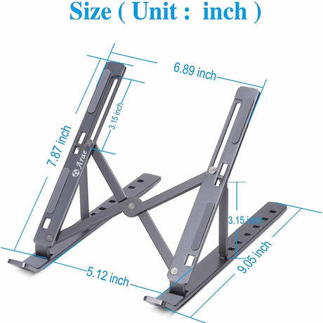 Laptop Stand for Desk, Adjustable Ergonomic Portable Aluminum Holder, Foldable for Computer, 7 Angles Anti-Slip Riser Compatible with 9-15.6 Inch Laptops, Gray