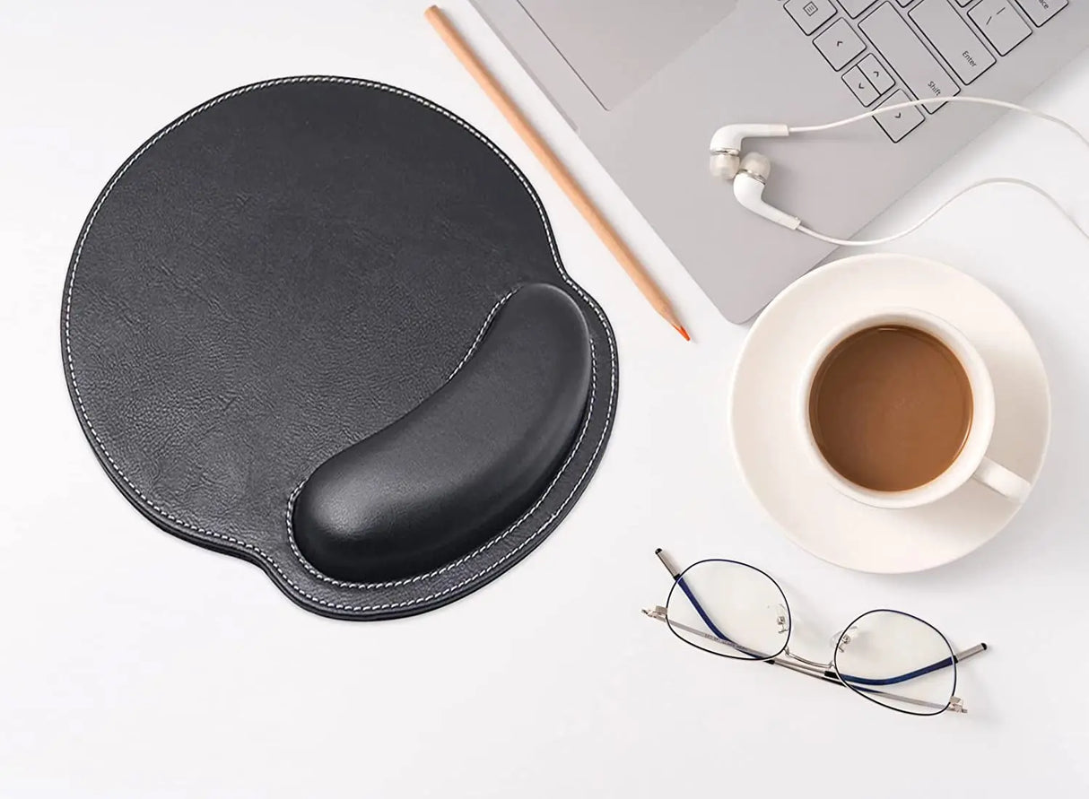 Ergonomic PU Leather Mouse Pad with Wrist Support,Comfort Memory Foam,Waterproof Surface，Non- Slip Rubber Base for Computer Laptop & Mac,Lightweight Rest for Home,Office & Travel (Black)