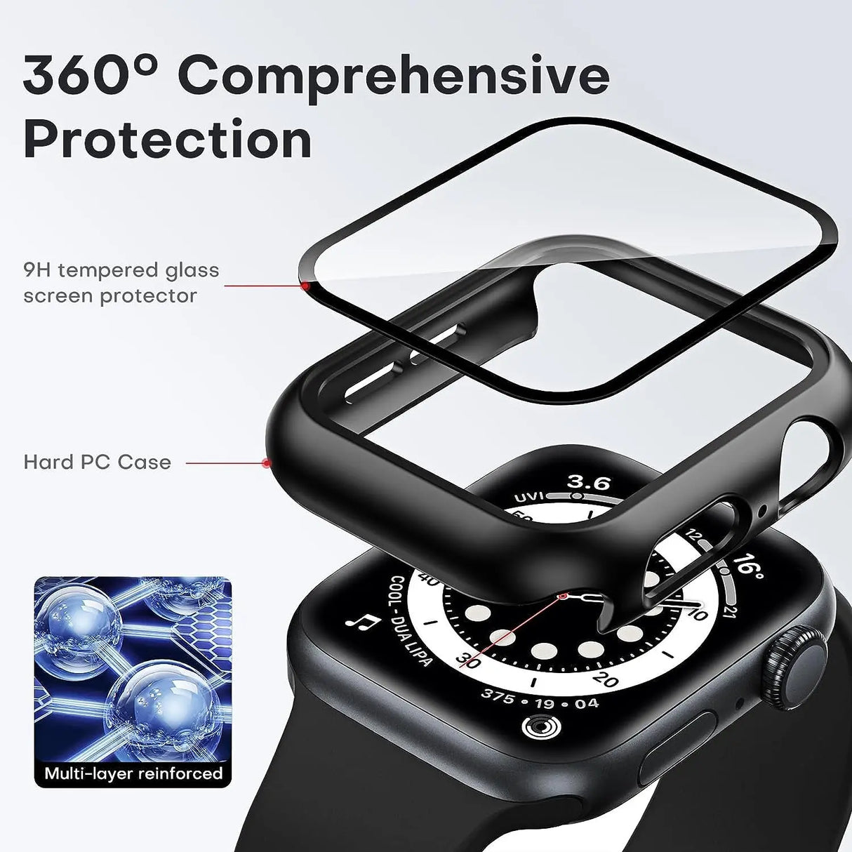 2 Pack Hard Case Designed for Apple Watch Series SE 6 5 4 44Mm [Full Protection], with 9H Tempered Glass Screen Protector [Touch Sensitive] Slim Bumper Protective Cover 44Mm, Black