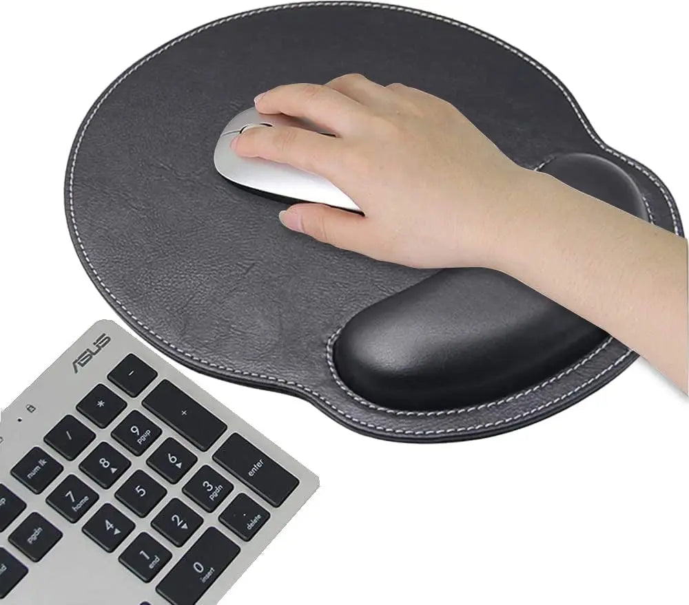 Ergonomic PU Leather Mouse Pad with Wrist Support,Comfort Memory Foam,Waterproof Surface，Non- Slip Rubber Base for Computer Laptop & Mac,Lightweight Rest for Home,Office & Travel (Black)