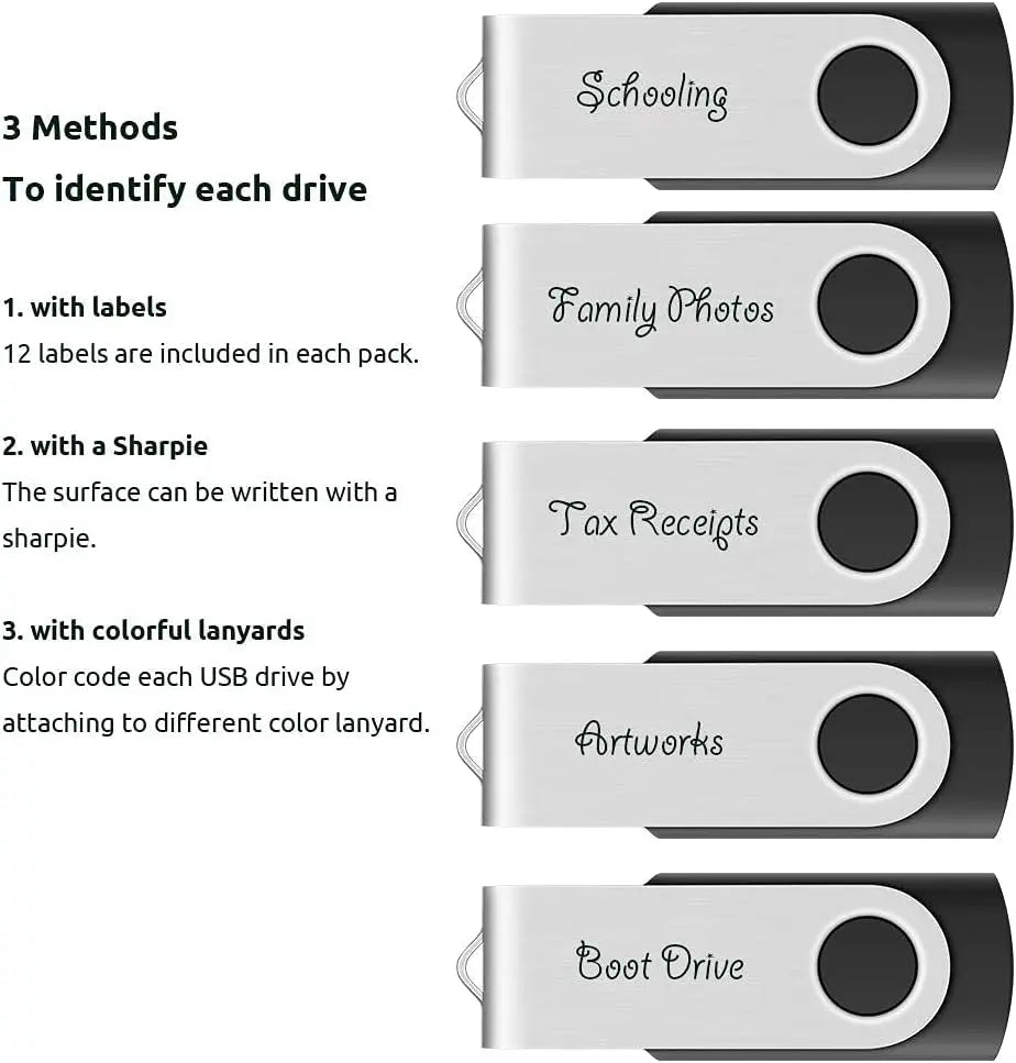 10-Pack  16GB USB 2.0 Flash Memory Stick Swivel Thumb Drives for Universal Data Storage at Home & the Office (Black)