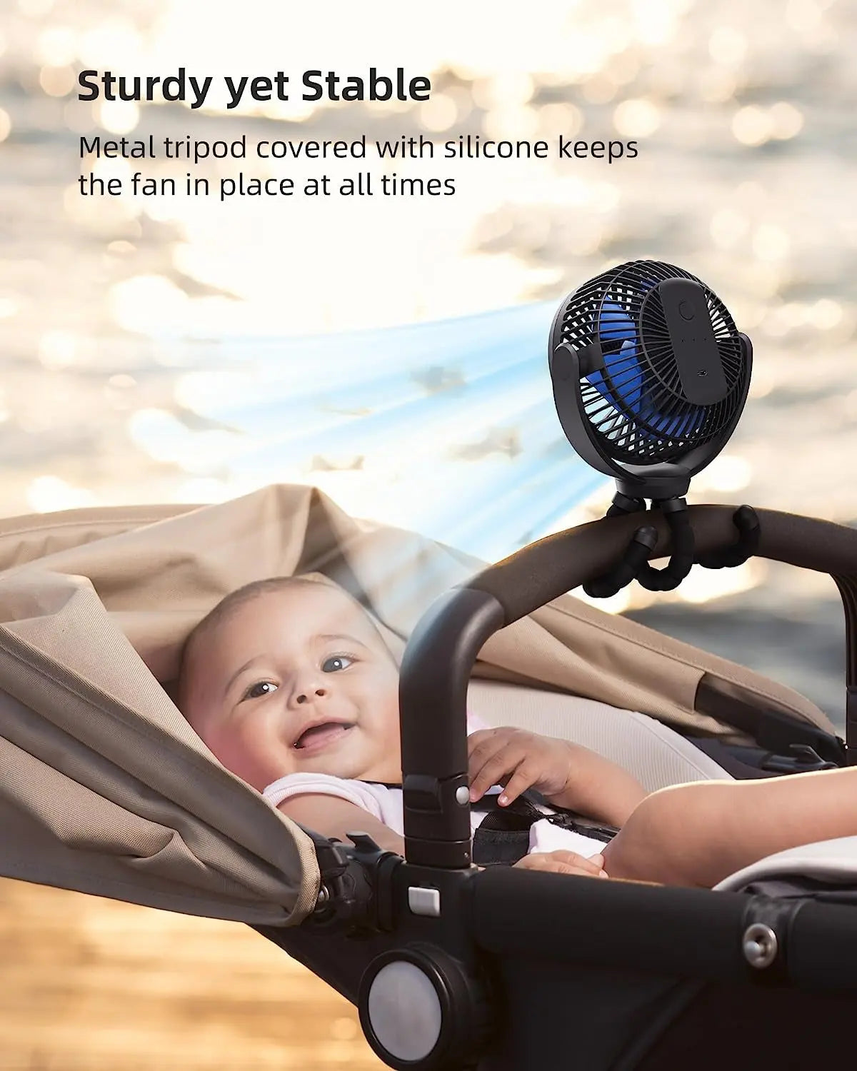 5000Mah Portable Battery Operated Fan, Baby Stroller Fan Flexible Tripod Small Clip on Fan for Bike & Treadmill,Usb Rechargeable and Handheld Cooling Fan for Travel, Car Seat, Golf Cart, Bed