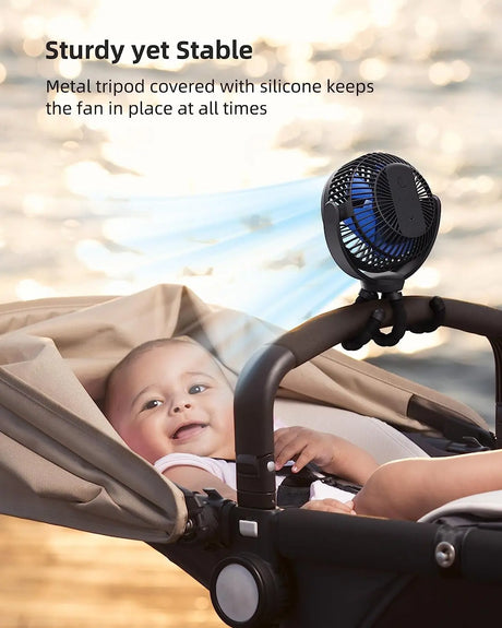 5000Mah Portable Battery Operated Fan, Baby Stroller Fan Flexible Tripod Small Clip on Fan for Bike & Treadmill,Usb Rechargeable and Handheld Cooling Fan for Travel, Car Seat, Golf Cart, Bed