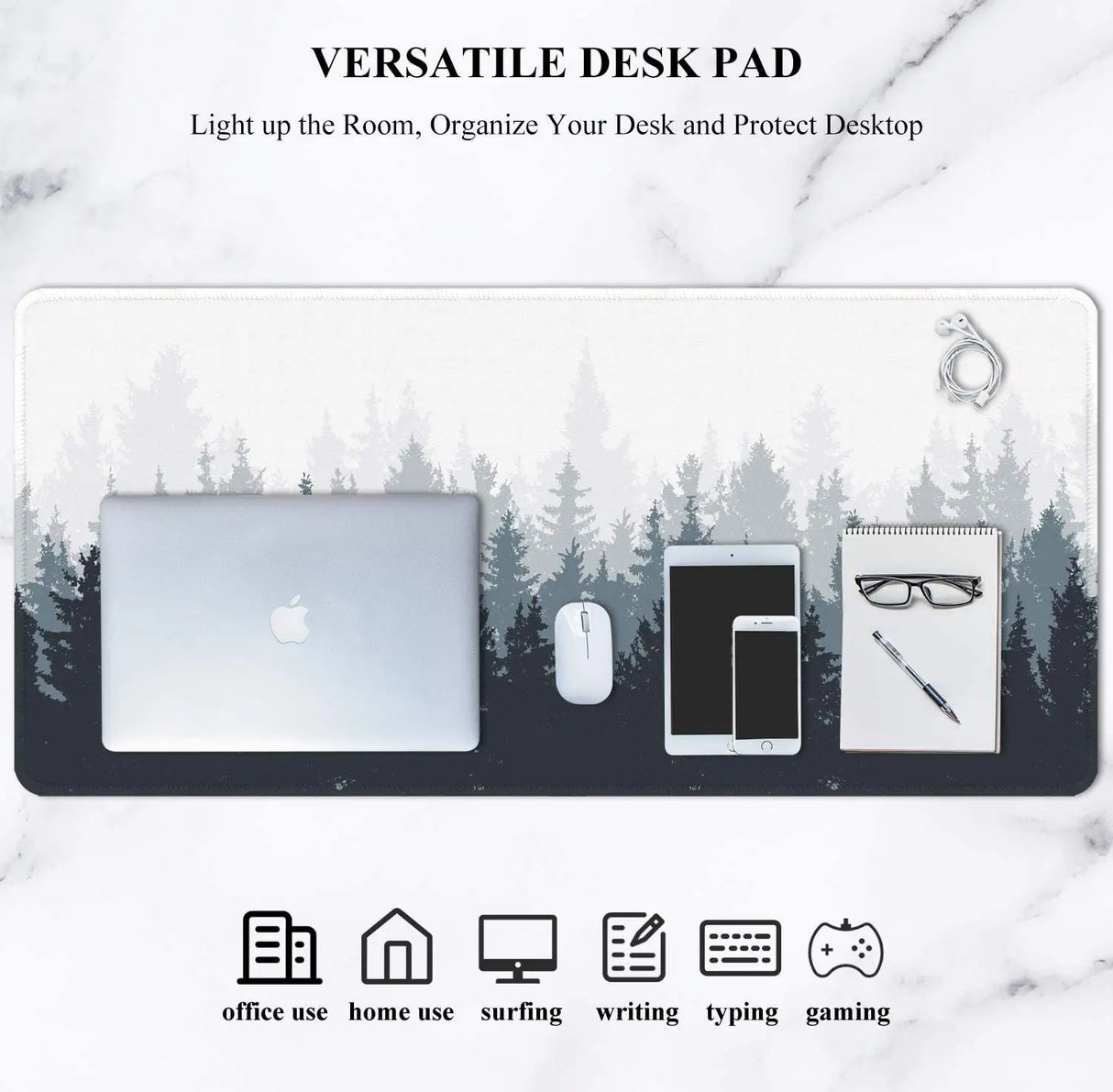 Large Mouse Pad, Full Desk XXL Extended for Gaming 35" X 15", Waterproof Mat with Stitched Edge, Non-Slip Laptop Computer Keyboard Mouse Pad for Office & Home, Misty Forest Design