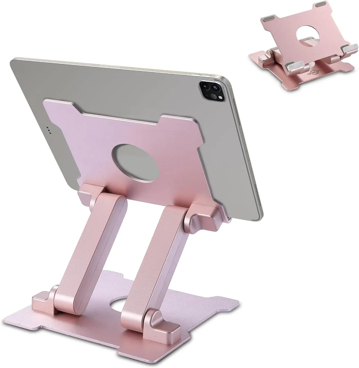 Tablet Stand,【Updated】 Adjustable Eye-Level Aluminum Solid Desktop Stand Holder,Compatible with Ipad Series,Microsoft Surface Series,Samsung,Kindle Fire,Etc.Up to 15'' Tablets-Pink
