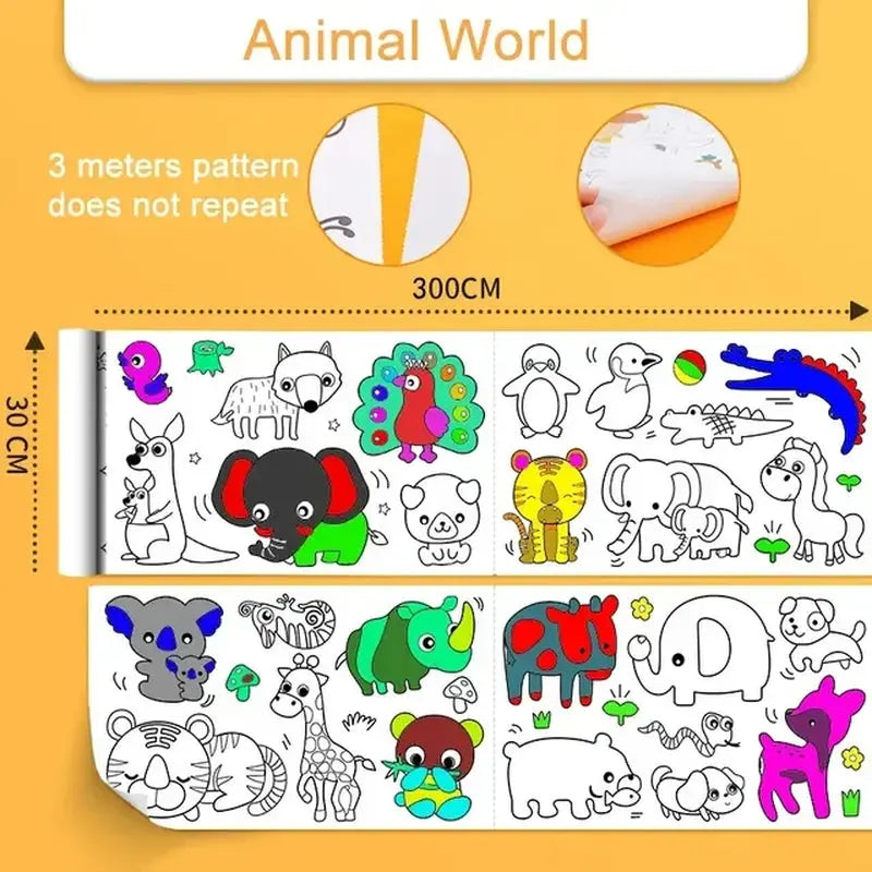 Children'S Drawing Roll Sticky Color Filling Paper Graffiti Scroll Coloring Paper Roll for Kids DIY Painting Educational Toys