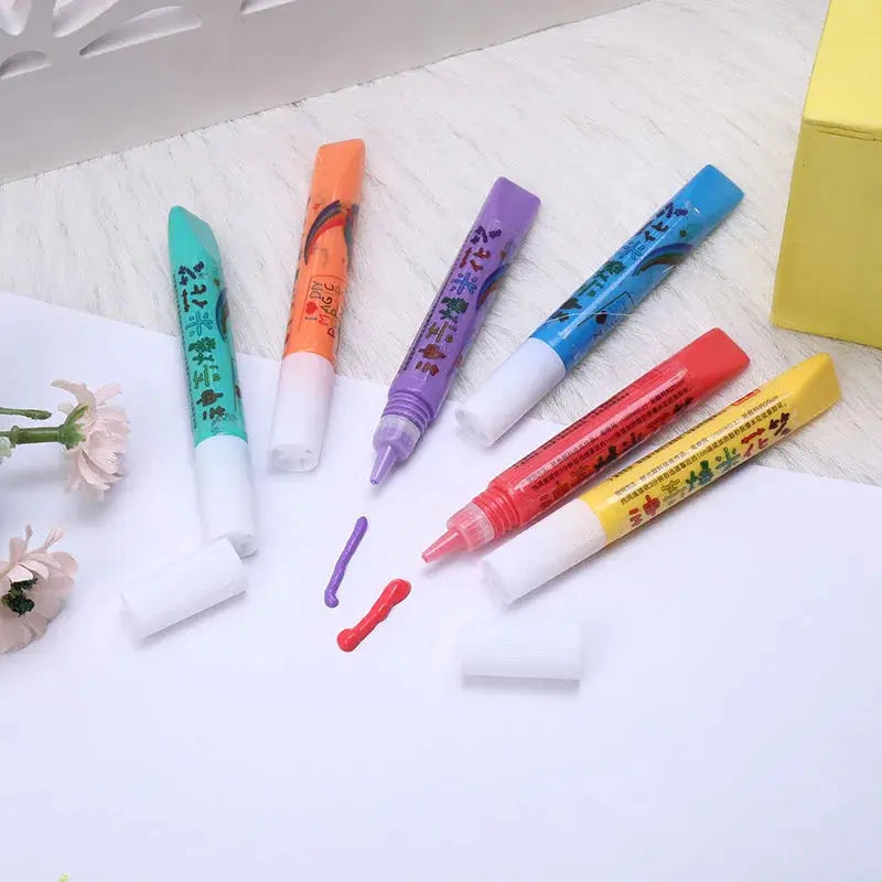 6Pcs Magic Popcorn Pens Puffy 3D Art Safe Pen for Greeting Birthday Cards Kids Bubble Pen Diy Handmade Cotton Pen Kids Gifts