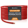 1/0 Gauge AWG OFC Pure Copper Power Ground Wire Cable (25Ft Red) True Spec Welding Wire, 1/0 Gauge Battery Cable Wire, Automotive Wire, Car Audio Speaker Stereo, RV Trailer, Amp Wiring