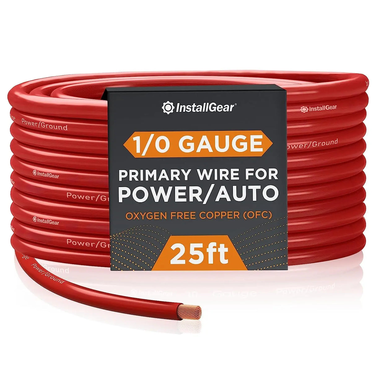 1/0 Gauge AWG OFC Pure Copper Power Ground Wire Cable (25Ft Red) True Spec Welding Wire, 1/0 Gauge Battery Cable Wire, Automotive Wire, Car Audio Speaker Stereo, RV Trailer, Amp Wiring