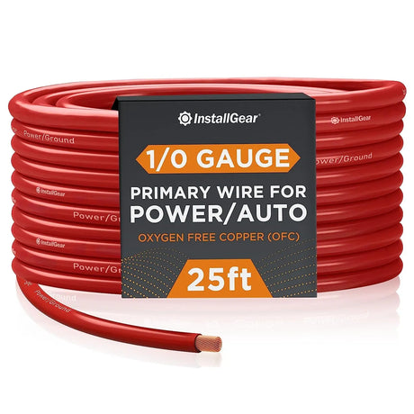 1/0 Gauge AWG OFC Pure Copper Power Ground Wire Cable (25Ft Red) True Spec Welding Wire, 1/0 Gauge Battery Cable Wire, Automotive Wire, Car Audio Speaker Stereo, RV Trailer, Amp Wiring