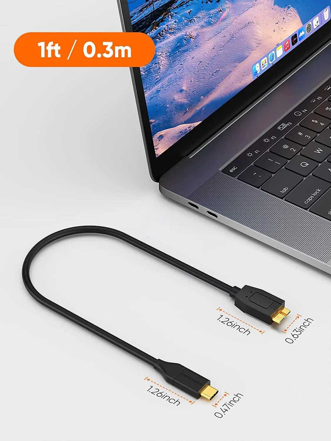 1FT USB C to Micro B Cable, 10Gbps Transfer Speed, Compatible with Iphone 15 Plus/15 Pro Max, WD My Passport External Drive, Black
