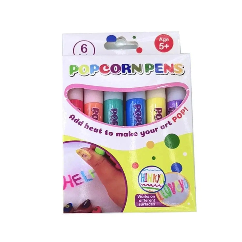 6Pcs Magic Popcorn Pens Puffy 3D Art Safe Pen for Greeting Birthday Cards Kids Bubble Pen Diy Handmade Cotton Pen Kids Gifts