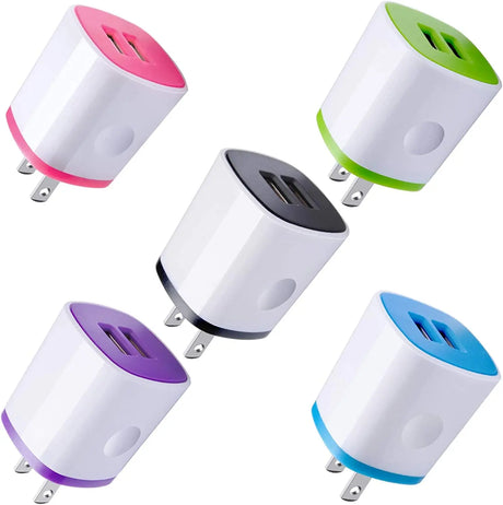 USB Charger Wall Plug, Iphone Charger Box, 5Pack Home Travel 2.1Amp Dual Port Fast Wall Charger Quick Charging Block Cube Brick for Iphone 15 14 13 12 11 Pro Max XR X 8 7 6,Ipad,Samsung,Android
