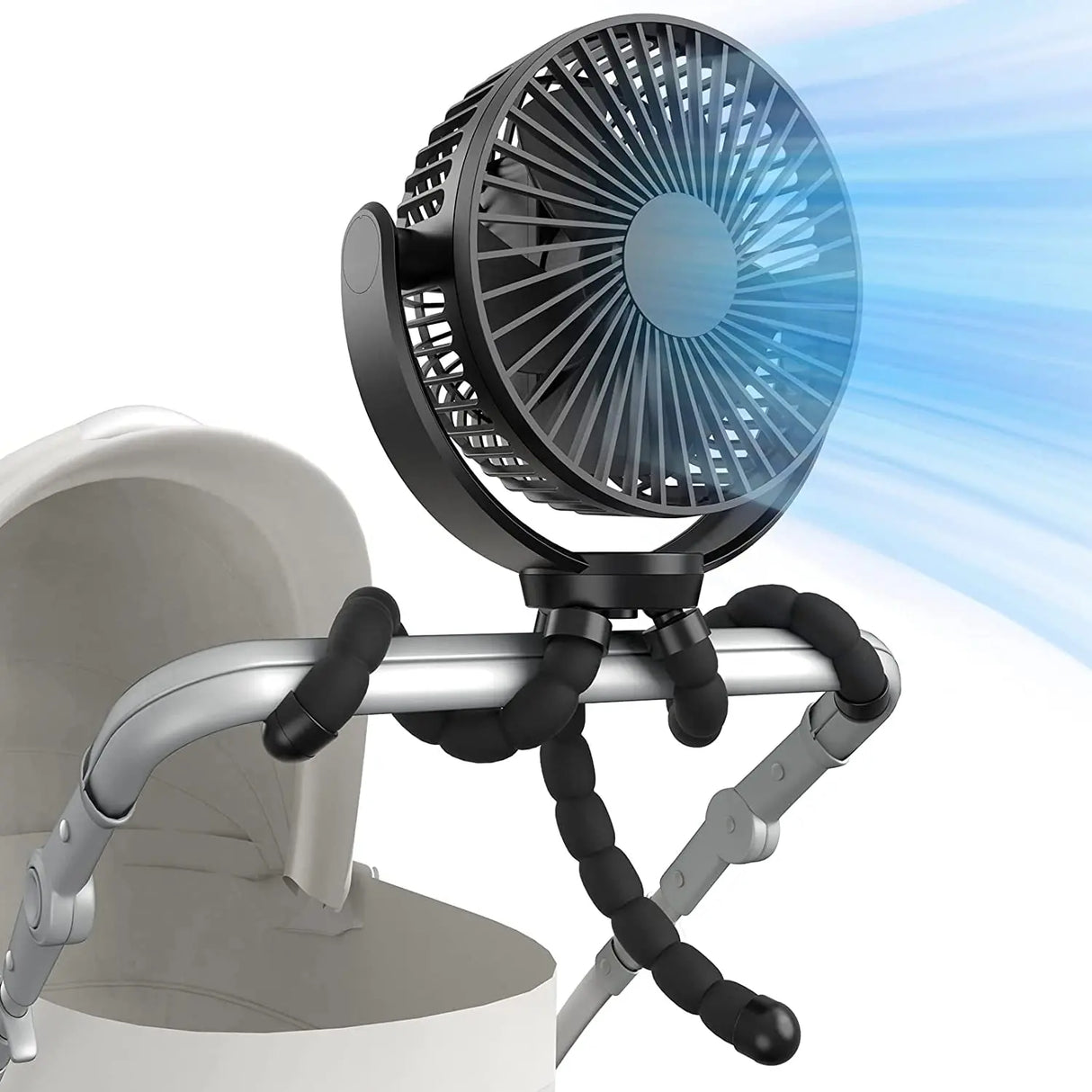 5000Mah Portable Battery Operated Fan, Baby Stroller Fan Flexible Tripod Small Clip on Fan for Bike & Treadmill,Usb Rechargeable and Handheld Cooling Fan for Travel, Car Seat, Golf Cart, Bed