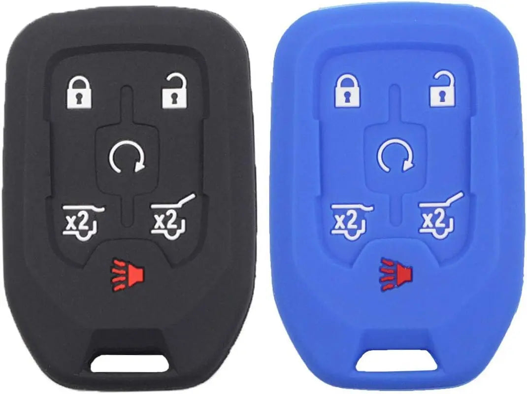 2Pcs 6 Buttons Smart Key Fob Cover Case Remote Protector Skin Keyless Jacket Holder Compatible with Chevrolet Suburban Tahoe 2015 2016 2017 2018 2019 2020 GMC Yukon 13508280 Black Blue