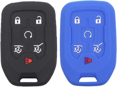 2Pcs 6 Buttons Smart Key Fob Cover Case Remote Protector Skin Keyless Jacket Holder Compatible with Chevrolet Suburban Tahoe 2015 2016 2017 2018 2019 2020 GMC Yukon 13508280 Black Blue