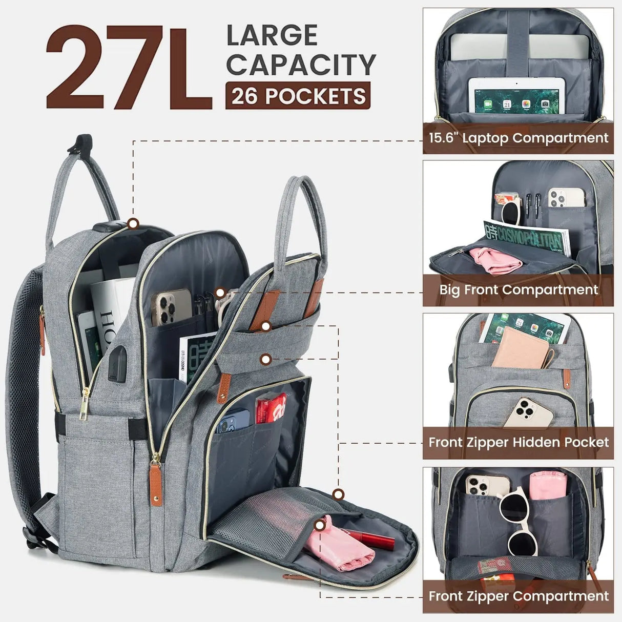 Unisex Anti-Theft 15.6” Laptop Backpack with Lock - for Travel, Business, College, and Outdoor
