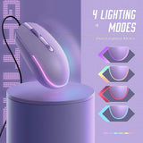 Wired Mouse - USB Computer Mouse Wired with RGB Backlit Optical LED Mouse with Attached USB Cord for Laptops Notebooks Chromebook - Purple