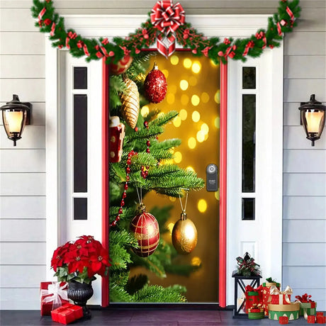 Christmas Door Cover Decoration Green Christmas Background Cloth Christmas Door Cover Door Hanging New Year Party Decoration