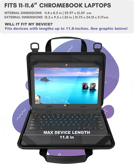 11-11.6 Inch Chromebook Case Protective Laptop Hard Cover Sleeve, Always-On Work in Case Pouch Handle Shoulder Strap (Black PU)