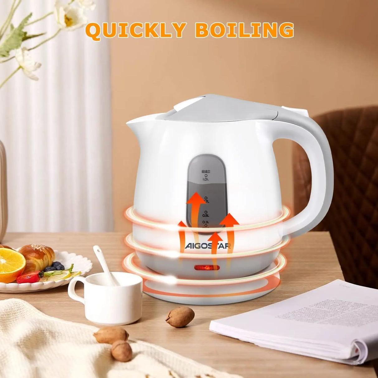 Small Electric Kettle, 1L Portable Electric Tea Kettle 1100W with Automatic Shut-Off and Boil Dry Protection, Travel Hot Water Boiler Cordless for Making Coffee and Tea, Bpa-Free, Grey