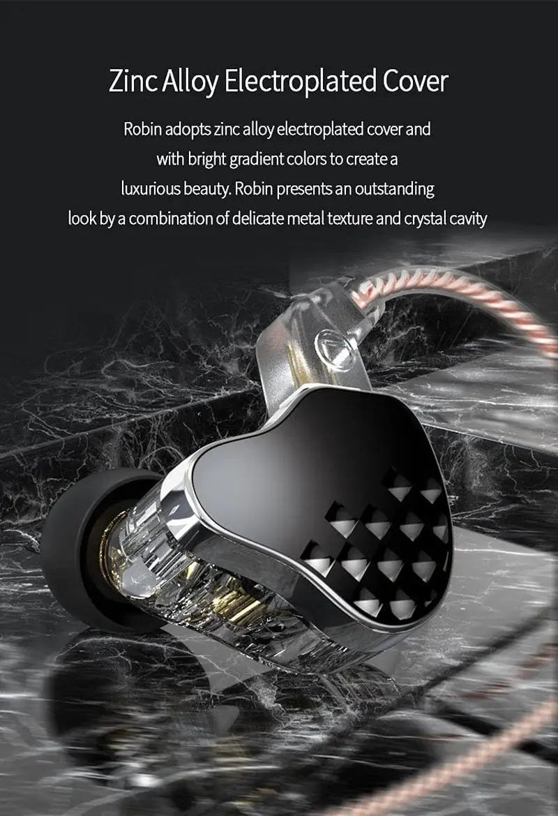 KBEAR Robin IEM, Stereo Wired in Ear Monitor Headphones, Powerful Resolution 1DD+4BA Hybrid Hifi Earphone Earbudss, Noise Isolating In-Ear Earphones with Detachable Cable 0.78Mm 2Pin (No Mic, Black)