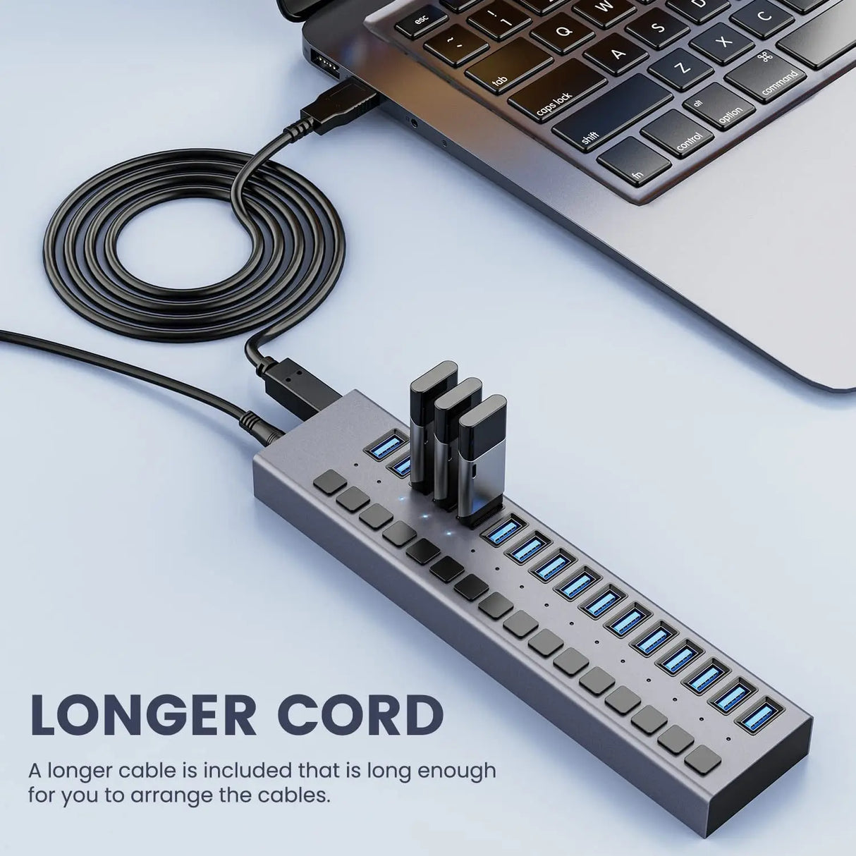 Powered USB Hub -  16 Ports 90W USB 3.0 Data Port, Aluminum Housing, Individual On/Off Switches, 12V/7.5A Power Adapter, 5Gbps High Speed, USB 3.0 Hub for Laptop, PC, Computer, Mobile HDD