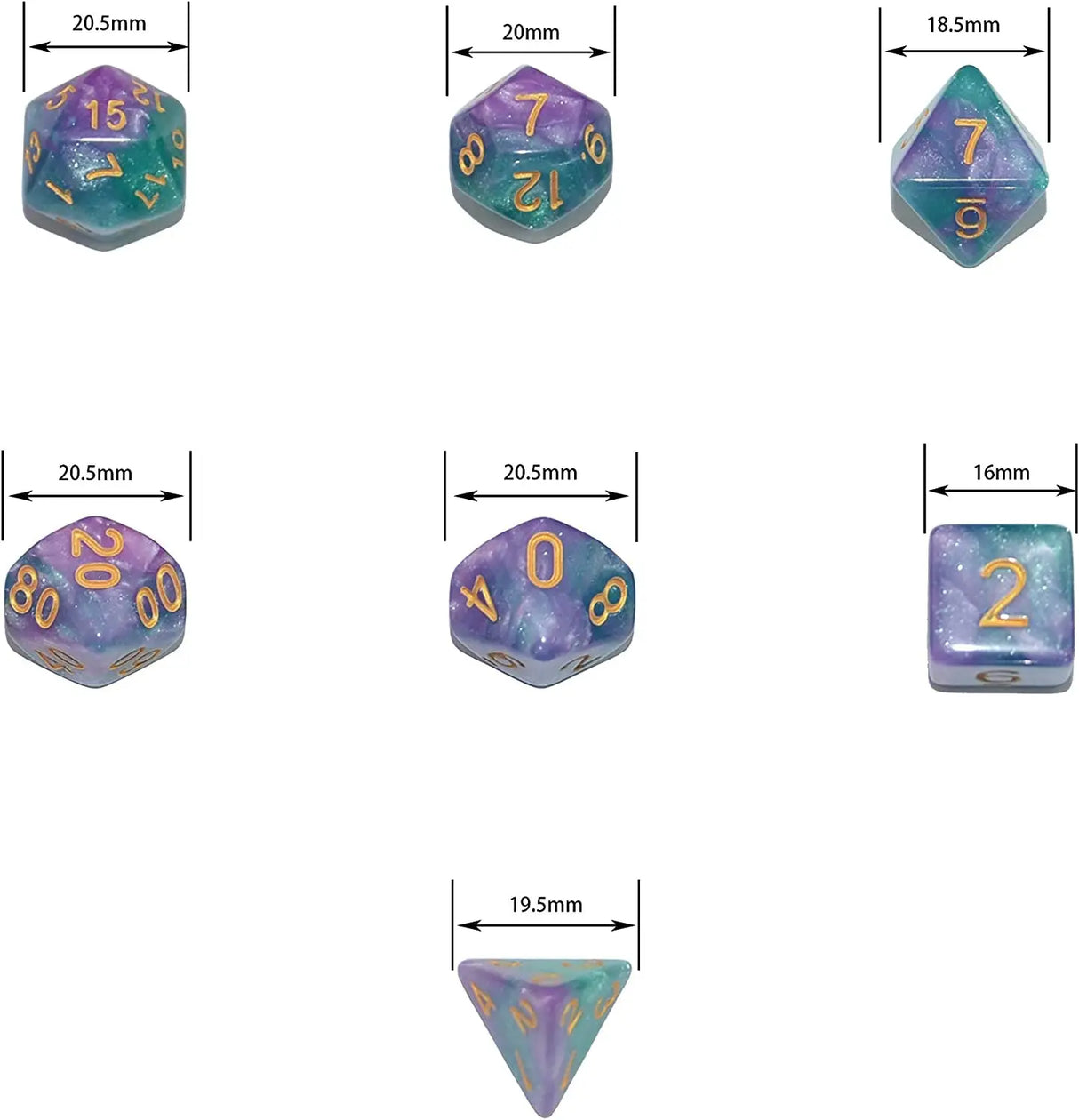 6 X 7 Sets (42 Pcs) Glitter Polyhedral Dice Sets with Pouches for DND RPG MTG Dungeon and Dragons Table Board Roll Playing Games D4 D8 D10 D12 D20 (6 Sets)