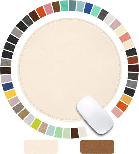 Round Mouse Pad PU Leather Mouse Pad with Stitched Edge Micro-Fiber Base with Non-Slip Waterproof, Mouse Pad for Computers, Laptop, Office & Home,1 Pack, 9Inch9Inch (Milky White)