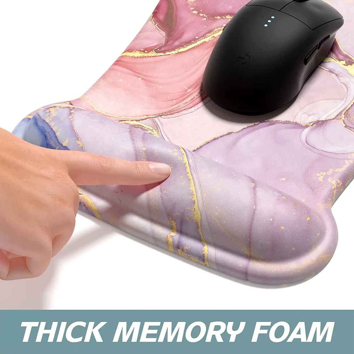 Mouse Pad Wrist Support Keyboard Wrist Rest Pad Ergonomic Mousepad Non-Slip Memory Foam Keyboard Pad Easy Typing Pain Relief Perfect for PC Laptop Gaming Office,Pretty Pink Marble