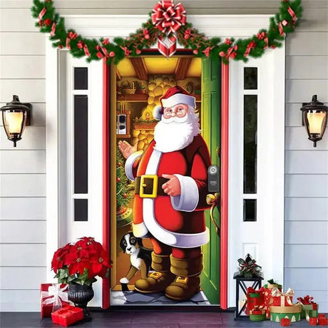 Christmas Door Cover Decoration Green Christmas Background Cloth Christmas Door Cover Door Hanging New Year Party Decoration