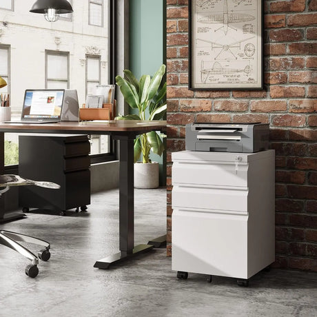 3-Drawer Mobile File Cabinet (Under Office Desk), Assembled except Casters, Fits Letter/Standard Sizes, White
