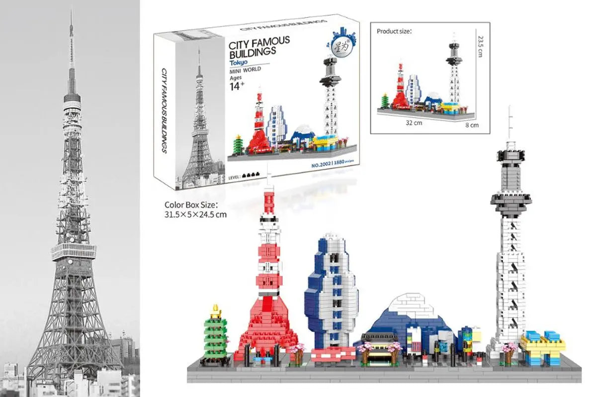1880Pcs+ City Dubai Tokyo Building Block Mini World Architecture Sky Tree Burj Khalifa Tower Diamond Bricks Toys for Children