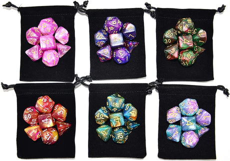 6 X 7 Sets (42 Pcs) Glitter Polyhedral Dice Sets with Pouches for DND RPG MTG Dungeon and Dragons Table Board Roll Playing Games D4 D8 D10 D12 D20 (6 Sets)