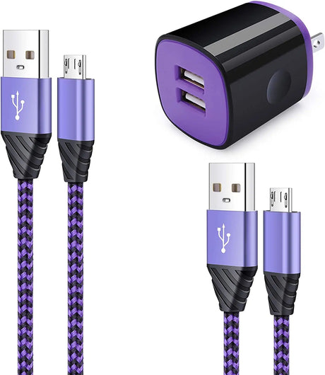 Charger Plug, Charging Block, Dual USB Wall Charger with Micro USB Charger Cable Android Phone Charger for Samsung Galaxy J7V J8, J7 Crown/Prime/Star/Sky Pro/Refine, S7 S6 Plus/Edge/Active