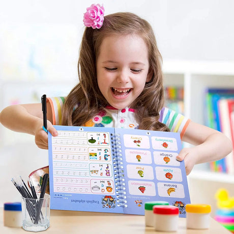 4 Books + Pen Magic Copy Book Free Wiping Children'S Kids Writing Sticker Practice English Copybook for Calligraphy Montessori