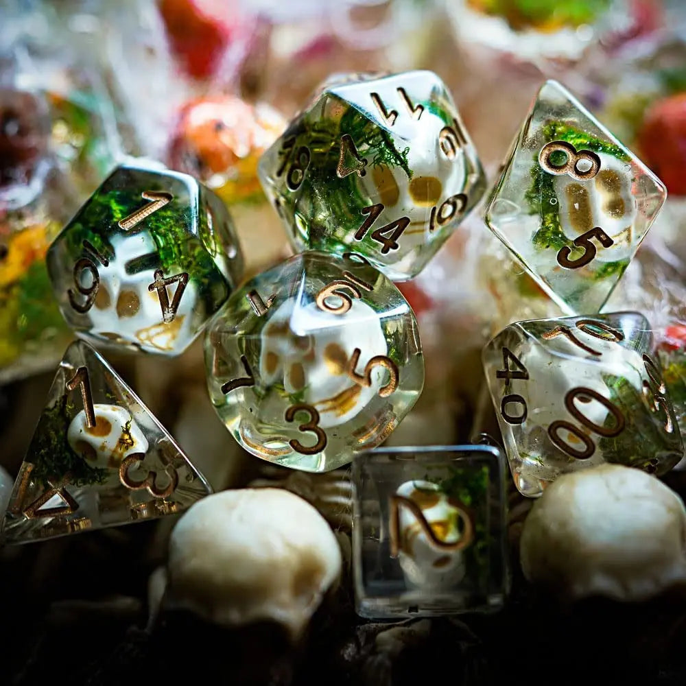 7-Die DND Dice Set, Polyhedral Dice Set for Dungeons and Dragons, D&D Skull Dice for RPG MTG Table Games, D and D Dice Set (Skull-Seaweed)