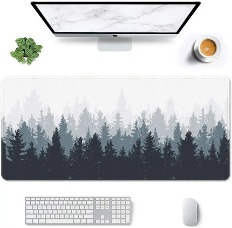 Large Mouse Pad, Full Desk XXL Extended for Gaming 35" X 15", Waterproof Mat with Stitched Edge, Non-Slip Laptop Computer Keyboard Mouse Pad for Office & Home, Misty Forest Design
