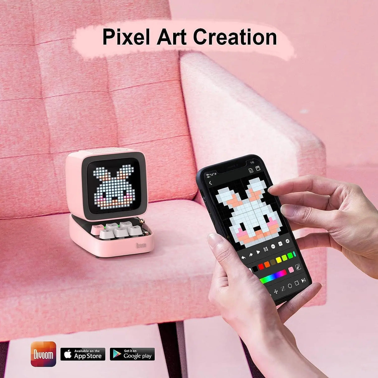 Ditoo Retro Pixel Art Game Bluetooth Speaker with 16X16 LED App Controlled Front Screen (Pink)