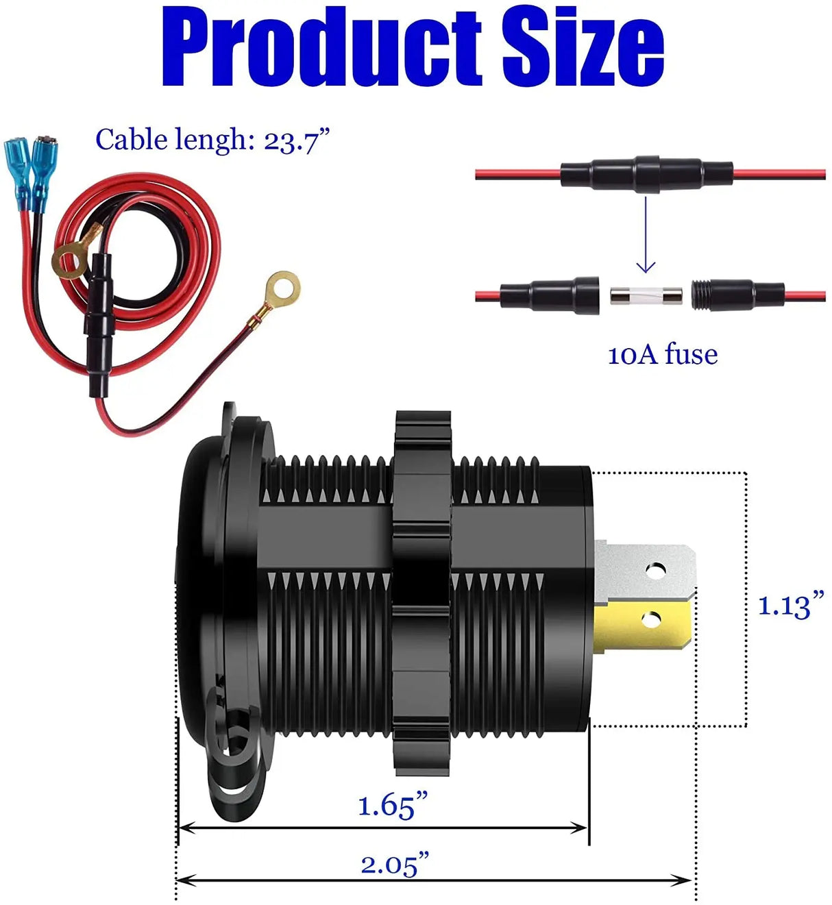 12V USB Outlet Quick Charge 3.0 Dual USB Charger Socket, USB Cigarette Lighter Socket with LED Voltmeter, Waterproof Aluminum Car Charger Adapter DIY Kit for Car Marine Truck Golf Cart RV, Etc.