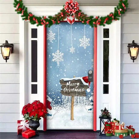 Christmas Door Cover Decoration Green Christmas Background Cloth Christmas Door Cover Door Hanging New Year Party Decoration