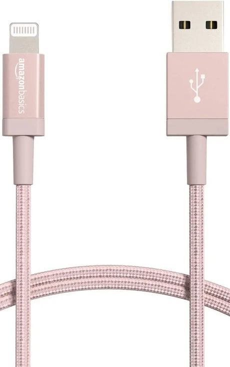 USB-A to Lightning Charger Cable, Nylon Braided Cord, Mfi Certified Charger for Apple Iphone 14 13 12 11 X Xs Pro, Pro Max, Plus, Ipad, 3 Foot, Rose Gold