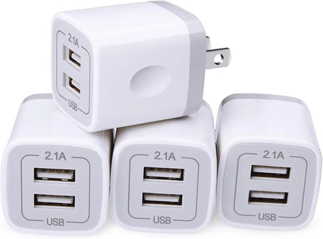 USB Wall Charger, Cube Charger 2 Port Charging Box 4Pack 2.1A/5V Home Travel Charger Plug USB Power Adapter Charging Station Base for Phone 15 14 13 12 11 Pro Max XR XS X 8 7 Plus, Pad, Pod, Samsung