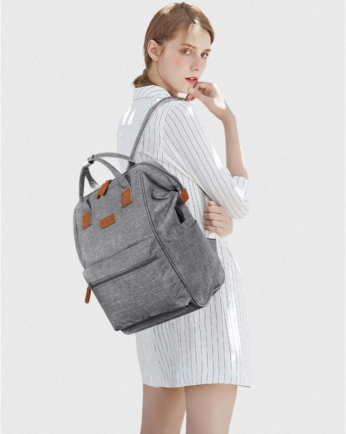 Laptop Backpack for Women Men, Personal Item Travel Bag for 15.6 Inch Computer with USB Charging Port Water Resistant College Nurse Backpack Bag Carry on Bookbag for Work/Business,Gray