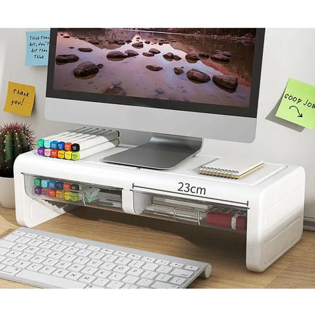 Desktop Computer Monitor Stand Raiser Multi-Function Storage Shelf 2 Drawer PC Computer Laptop Holder Heightening Bracket