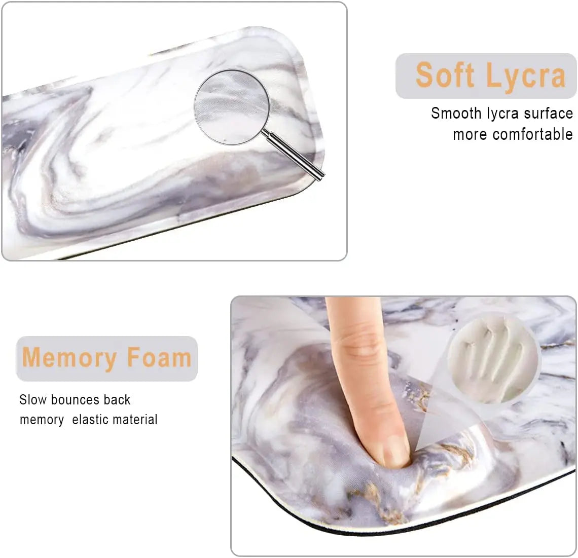 Keyboard Wrist Rest Mouse Pad Wrist Support for Computer/Laptop Memory Foam Keyboard Pad Ergonomic Hand Rest Wrist Cushion for Home Office Gaming - White Marble