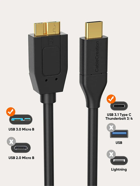 USB C Hard Drive Cable 4FT, 10Gbps Data Transfer Speed, USB C to Micro B Male Cable, Compatible with Iphone 15 Plus/15 Pro Max, WD My Passport, External Hard Drive Black