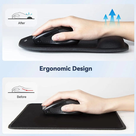 Mouse Pad with Wrist Support, Ergonomic Gaming Mouse Pad Pain Relief, Portable Comfortable Mousepad for Computer, Laptop, Office, Home and Travel, Non-Slip Base, Waterproof Surface, Black