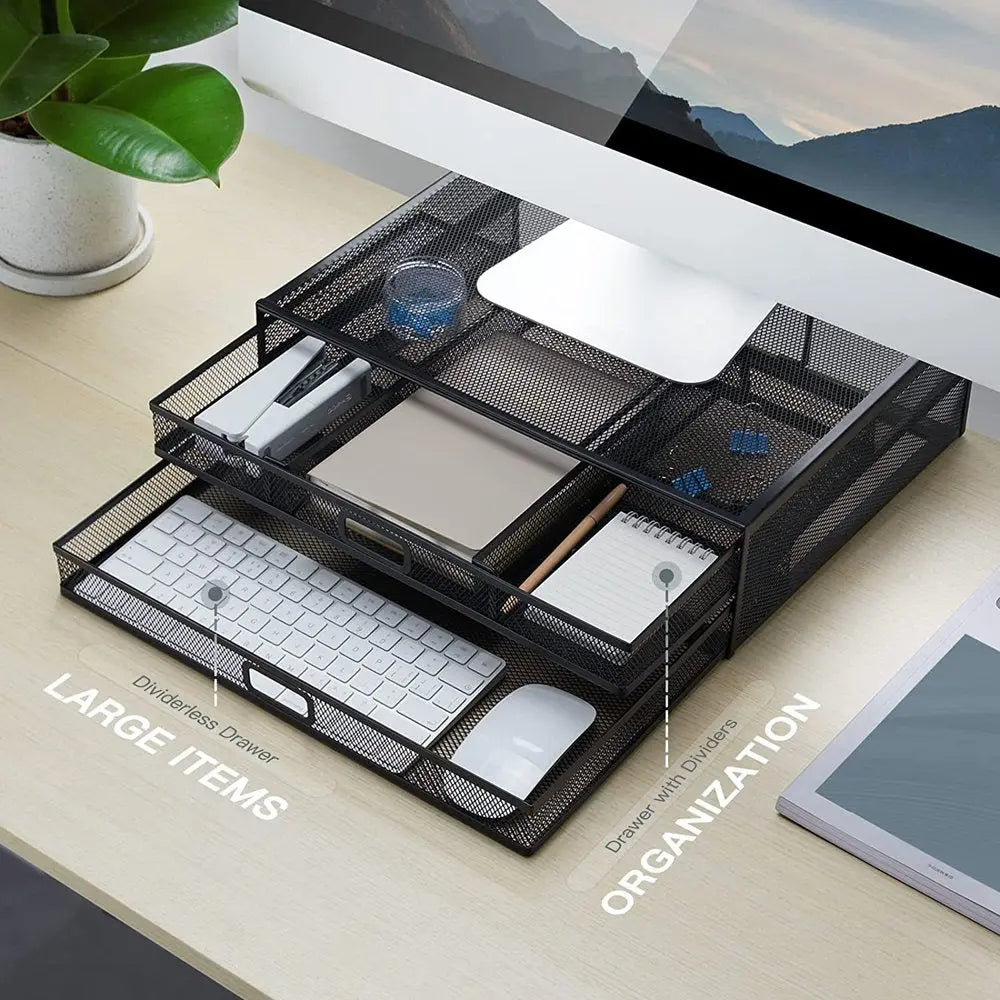 Monitor Riser Stand with Drawer Mesh Metal Desk Organizer for PC, Laptop, Hold up to 33Lbs